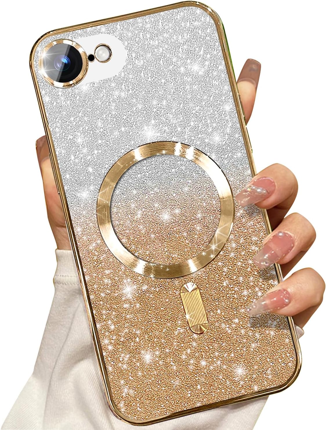 Misscase for iPhone 16e Magnetic Glitter Case Compatible with MagSafe,Camera Lens Protector Full Protection Elegant Anti-Scratch Dust-Proof Net Cover for iPhone 16e Gold