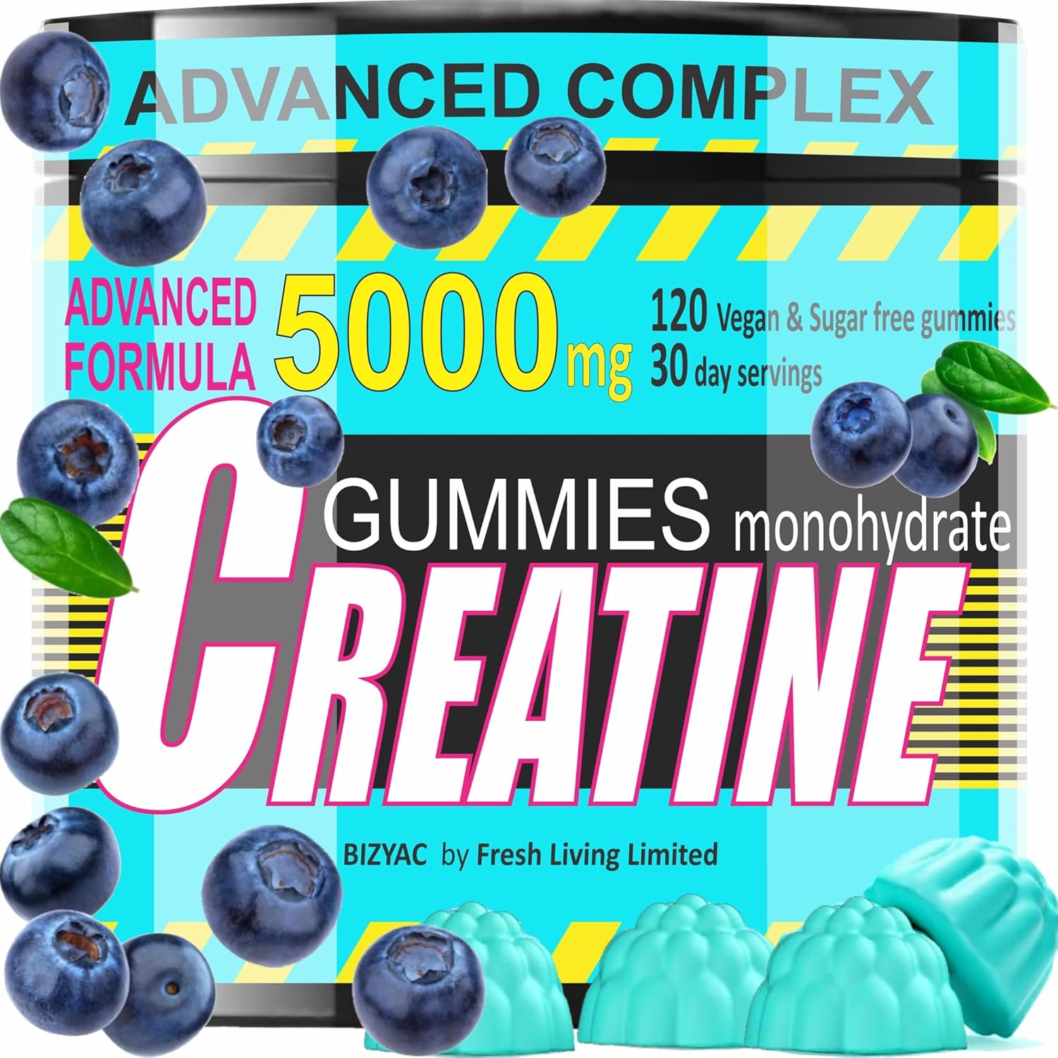 Creatine Monohydrate, Creatine Monohydrate Gummies, Creatine for Women, Creatine for Men, Pre Workout 120 Gummies, Muscle Strength, Muscle Builder, 5000mg Advanced Formula