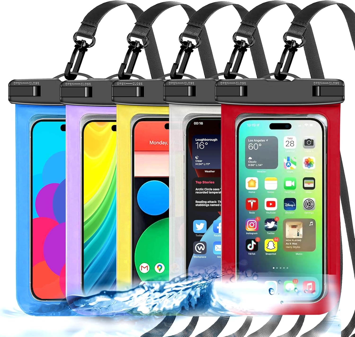 [Up to 8.3″] 5 Pack Multicolor Universal Waterproof Phone Pouch, Phone Waterproof Case Dry Bag (Protection Level: IP68) Outdoor Sports for Apple iPhone,Samsung,and More(White,Blue,Red,Purple,Yellow)