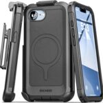 Encased Protective Case for iPhone 16e with Belt Clip (2025) Full-Body Case with Built-in Screen Protector and Phone Holster (Compatible with MagSafe) Black (iPhone 16e)