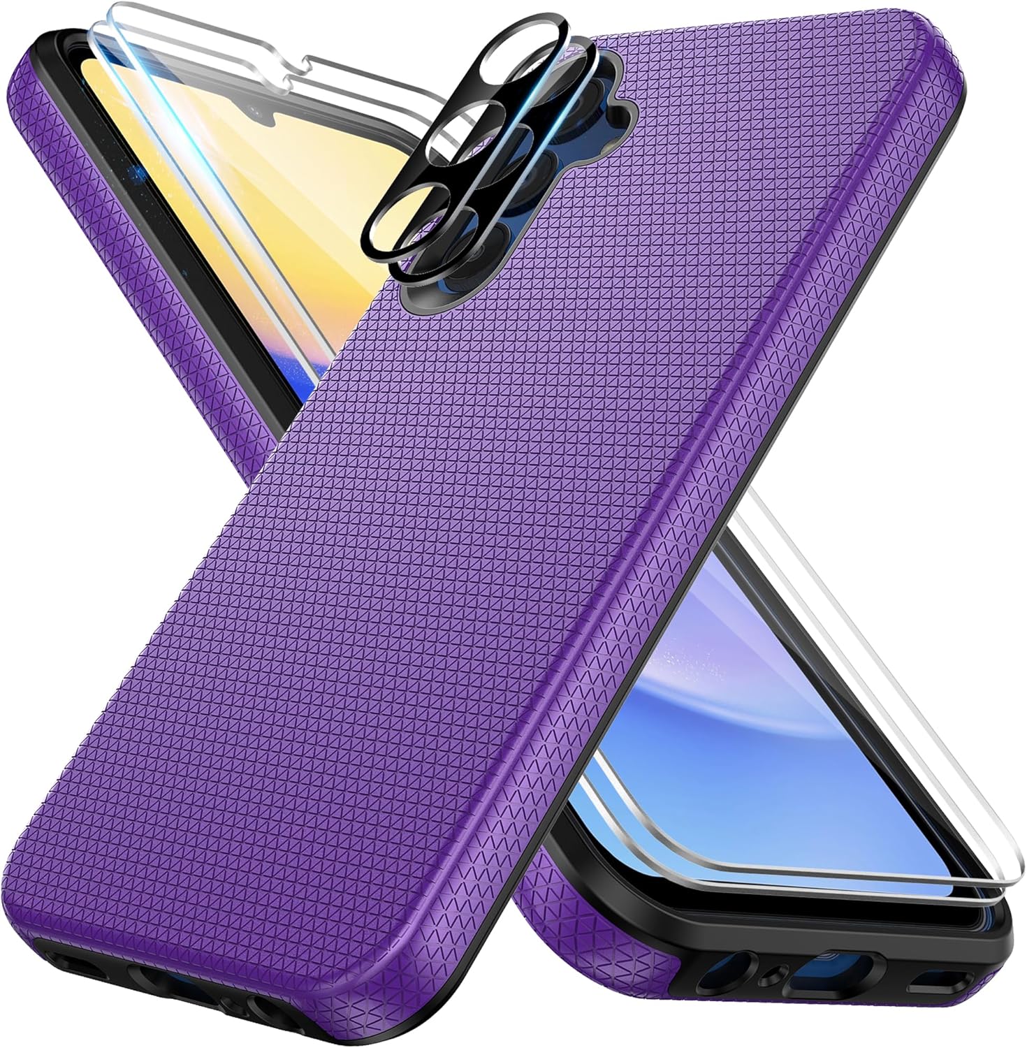 for Samsung Galaxy A15 5G Case: Dual Layer Protective Cell Phone Cover Heavy Duty Shockproof Rugged Cases with Non Slip Textures – Military Tough Protection – 2024, 6.5inch (Purple)